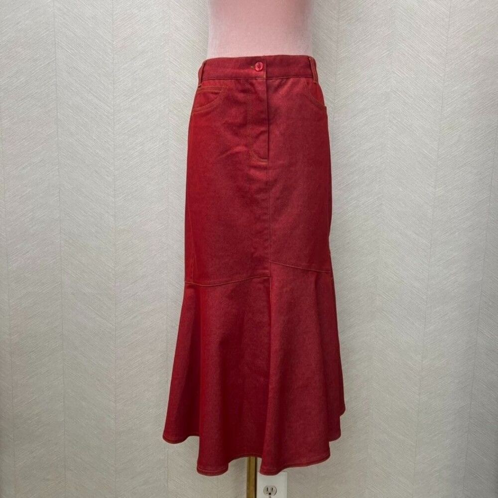 Bedo Red Button Closure High Waist Flared Hem Trumpet Midi Skirt Womens Size 13